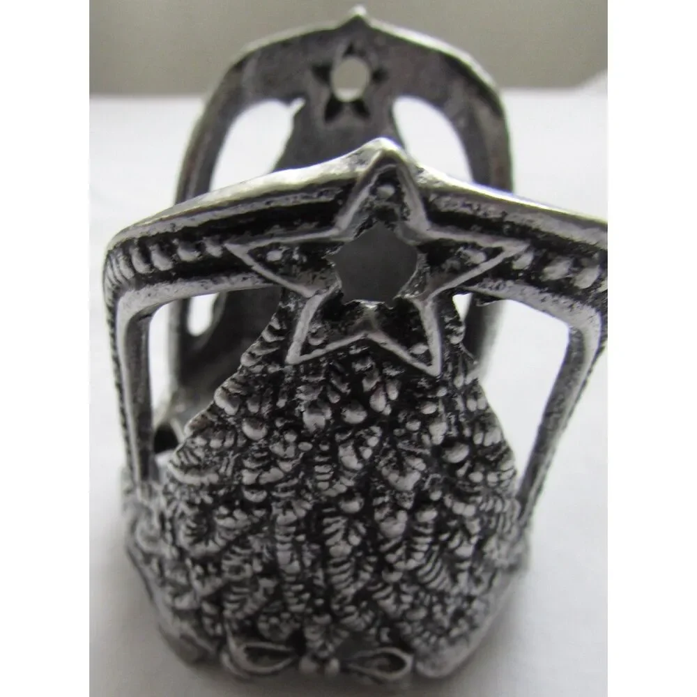 Pewter Christmas tree candle holder votive 1998 star holiday